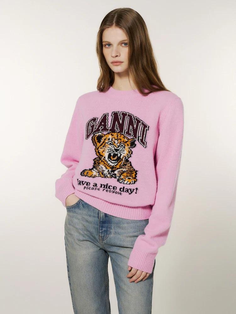 GANNI Graphic Wool Sweater - Light Pink